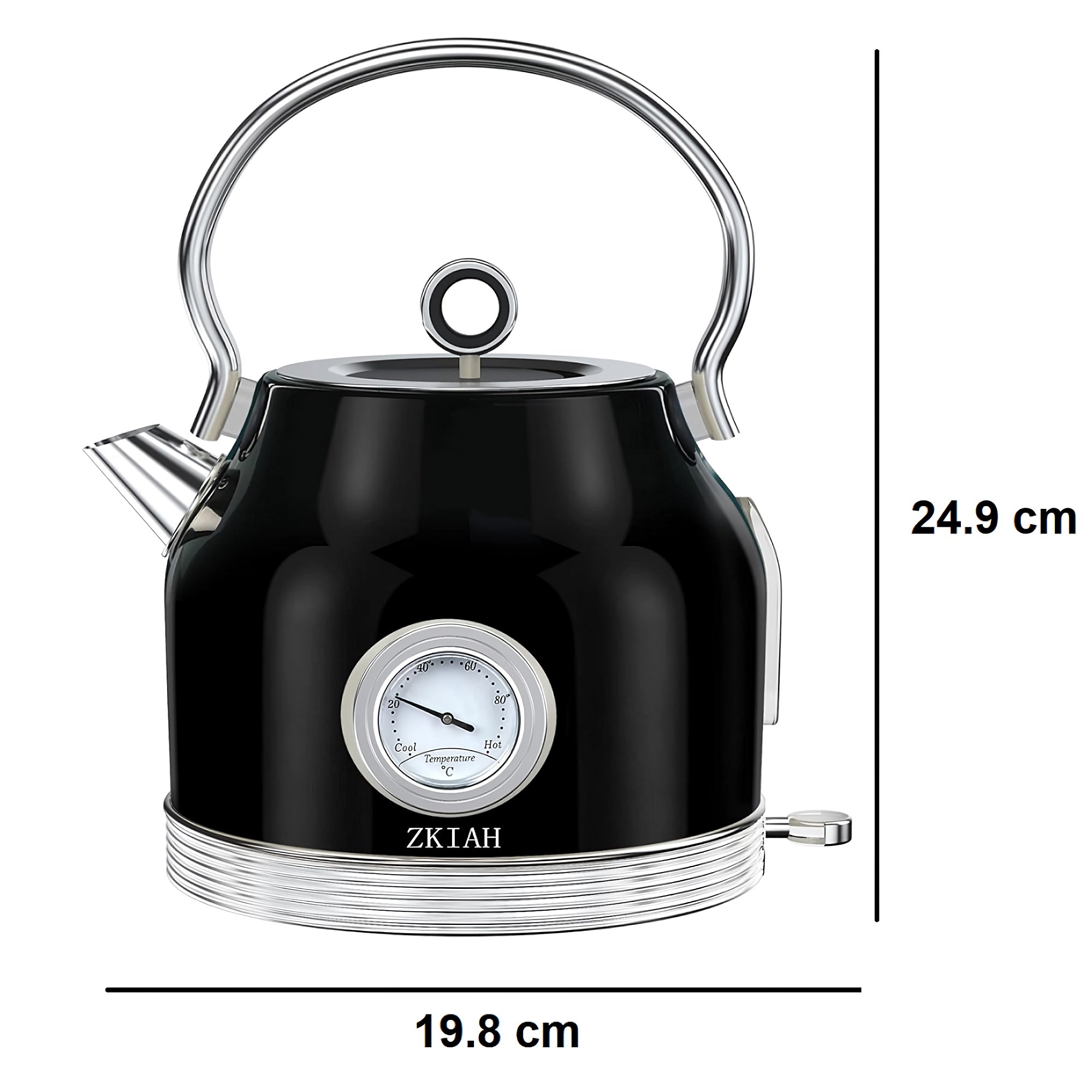 1.7L Electric Kettle with Thermometer, Retro Stainless Steel Water Tea Maker with Limescale Filter, Automatic Shut-Off (Black) - BT-K15T 1.7L Electric Kettle with Thermometer, Retro Stainless Steel Water Tea Maker with Limescale Filter, Automatic Shut-Off (Black) - BT-K15T